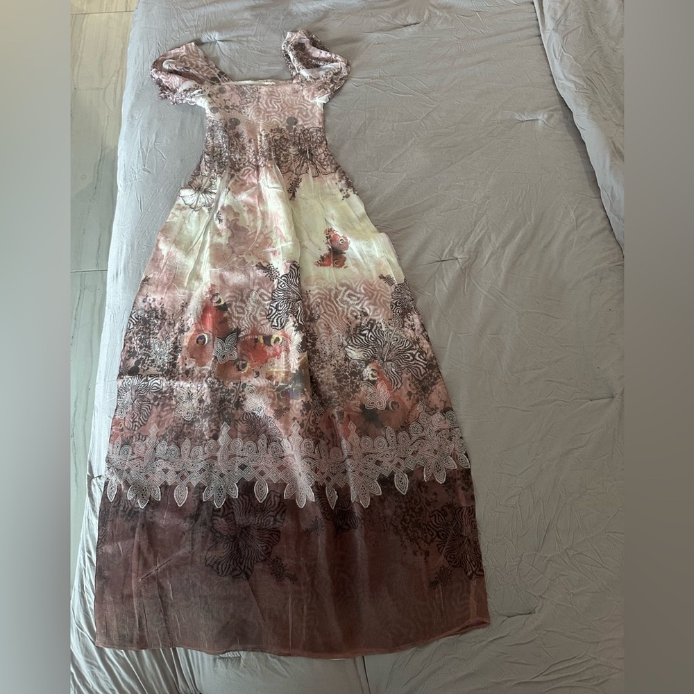 LAPIS Dress One Size Peach Brown Floral Boho Festival